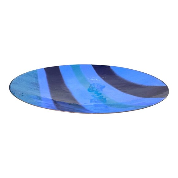 Large 13" Enamel On Copper MCM Striped Blue Handcrafted Gradient Plate Bowl - Picture 2 of 5